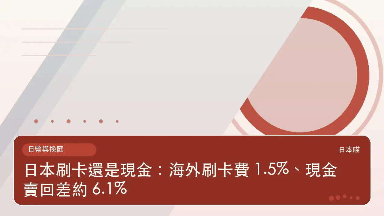 日本刷卡還是現金:海外刷卡費 1.5%、現金賣回差約 6.1%主題插畫