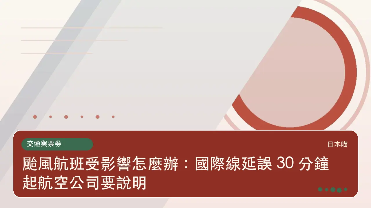 颱風航班受影響怎麼辦:國際線延誤 30 分鐘起航空公司要說明主題插畫