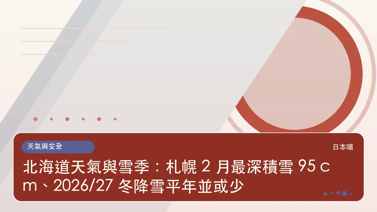 北海道天氣與雪季:札幌 2 月最深積雪 95 cm、2026/27 冬降雪平年並或少主題插畫