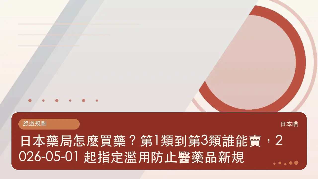 日本藥局怎麼買藥?第1類到第3類誰能賣,2026-05-01 起指定濫用防止醫藥品新規主題插畫