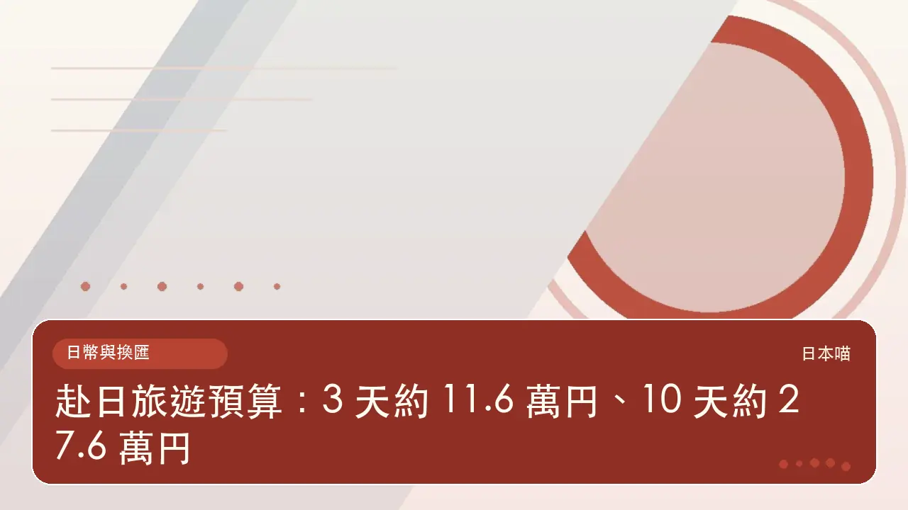 赴日旅遊預算：3 天約 11.6 萬円、10 天約 27.6 萬円主題插畫
