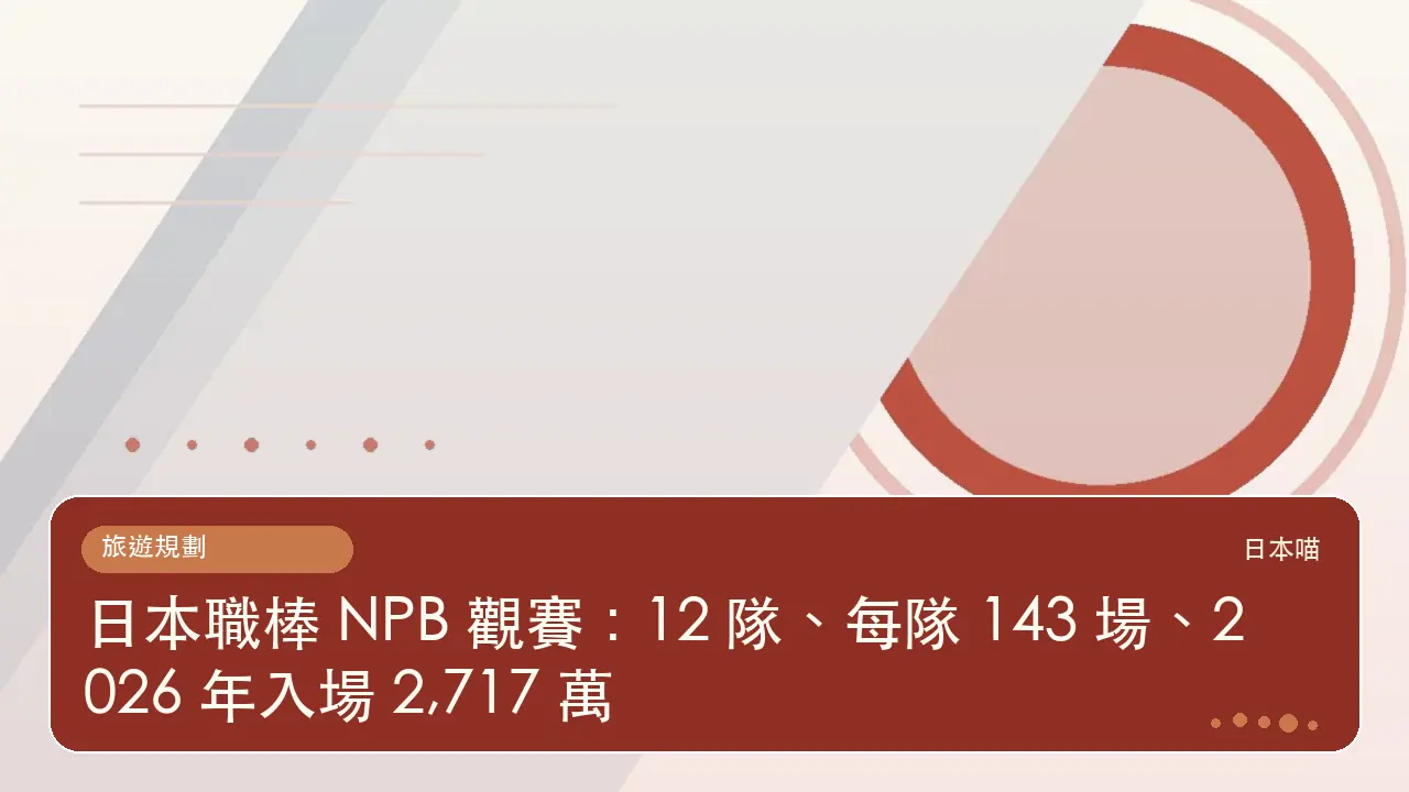 日本職棒 NPB 觀賽：12 隊、每隊 143 場、2026 年入場 2,717 萬主題插畫