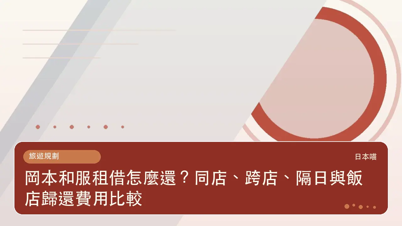 岡本和服租借怎麼還?同店、跨店、隔日與飯店歸還費用比較主題插畫