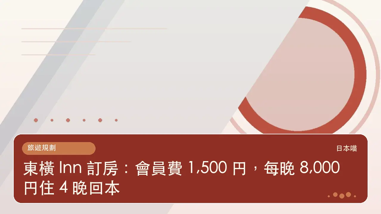 東橫 Inn 訂房：會員費 1,500 円，每晚 8,000 円住 4 晚回本主題插畫